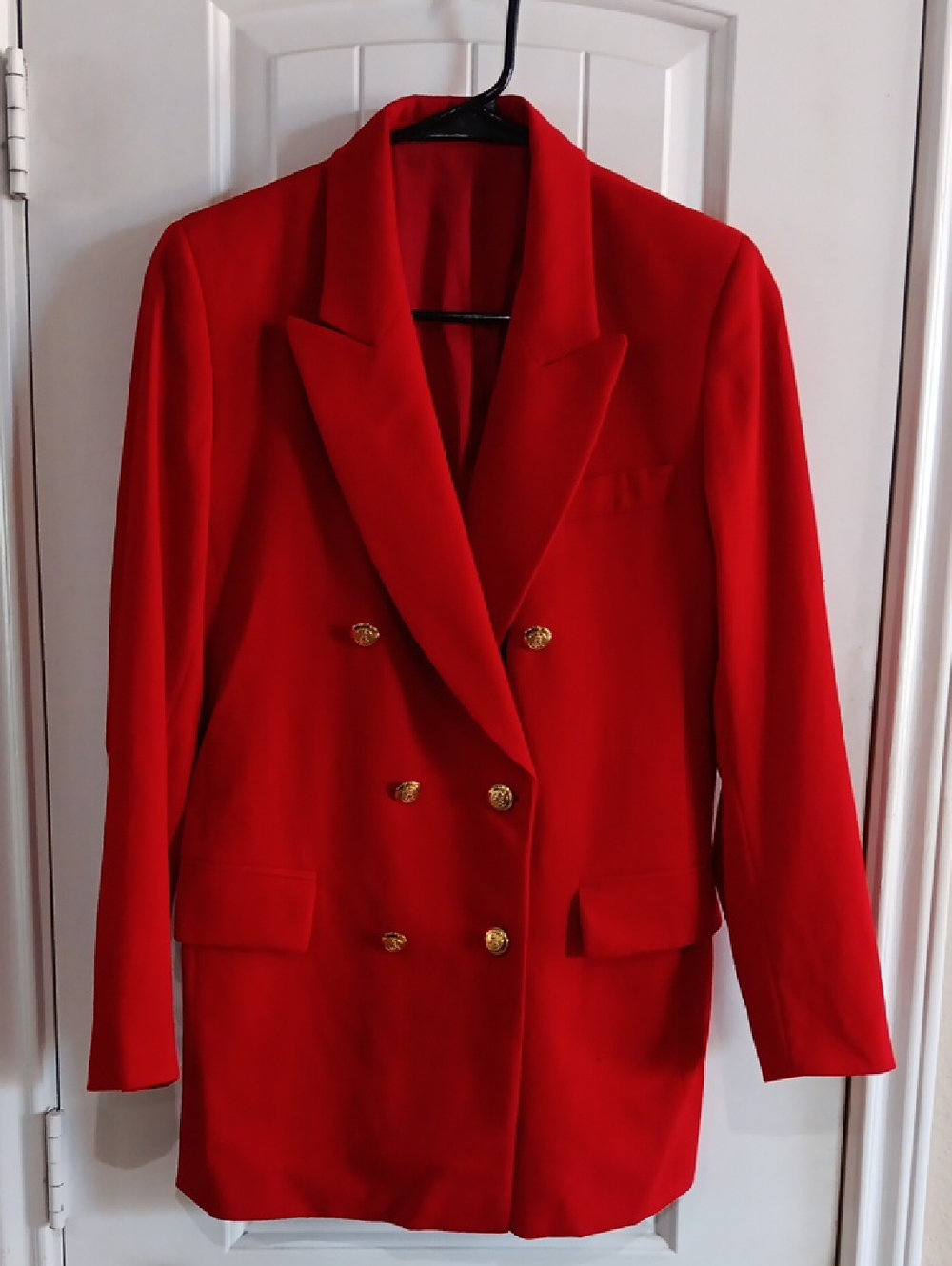 VTG St Michael 100% Wool Red Longline Blazer Gold Buttons US 4/6